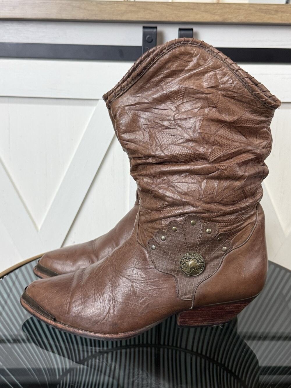Vintage Mobility Sport Women’s Brown Leather Slouch Western Boots Metal Toe 7B